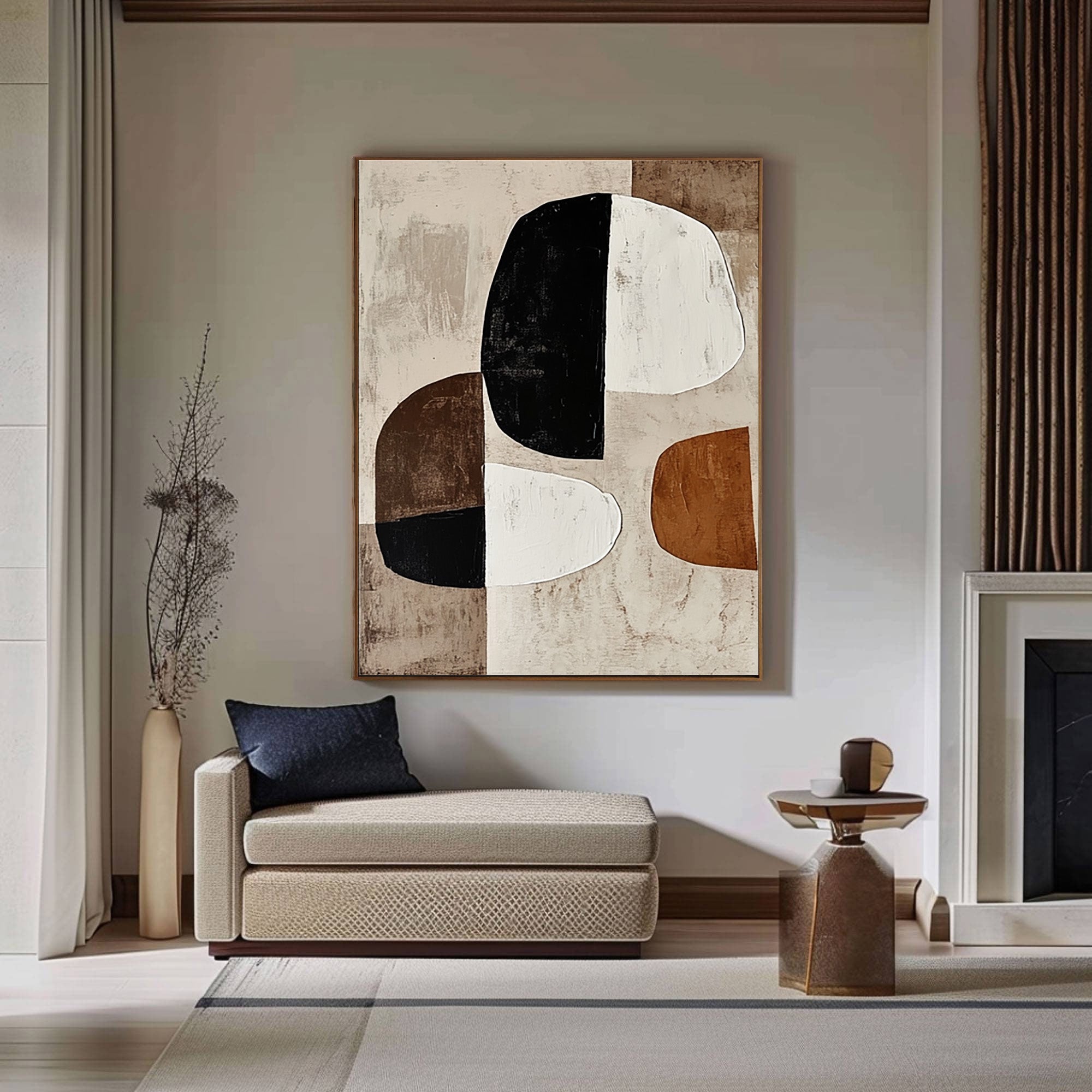Geometric Abstract Painting with Earthy Organic Shapes for Modern Decor #BBA 024