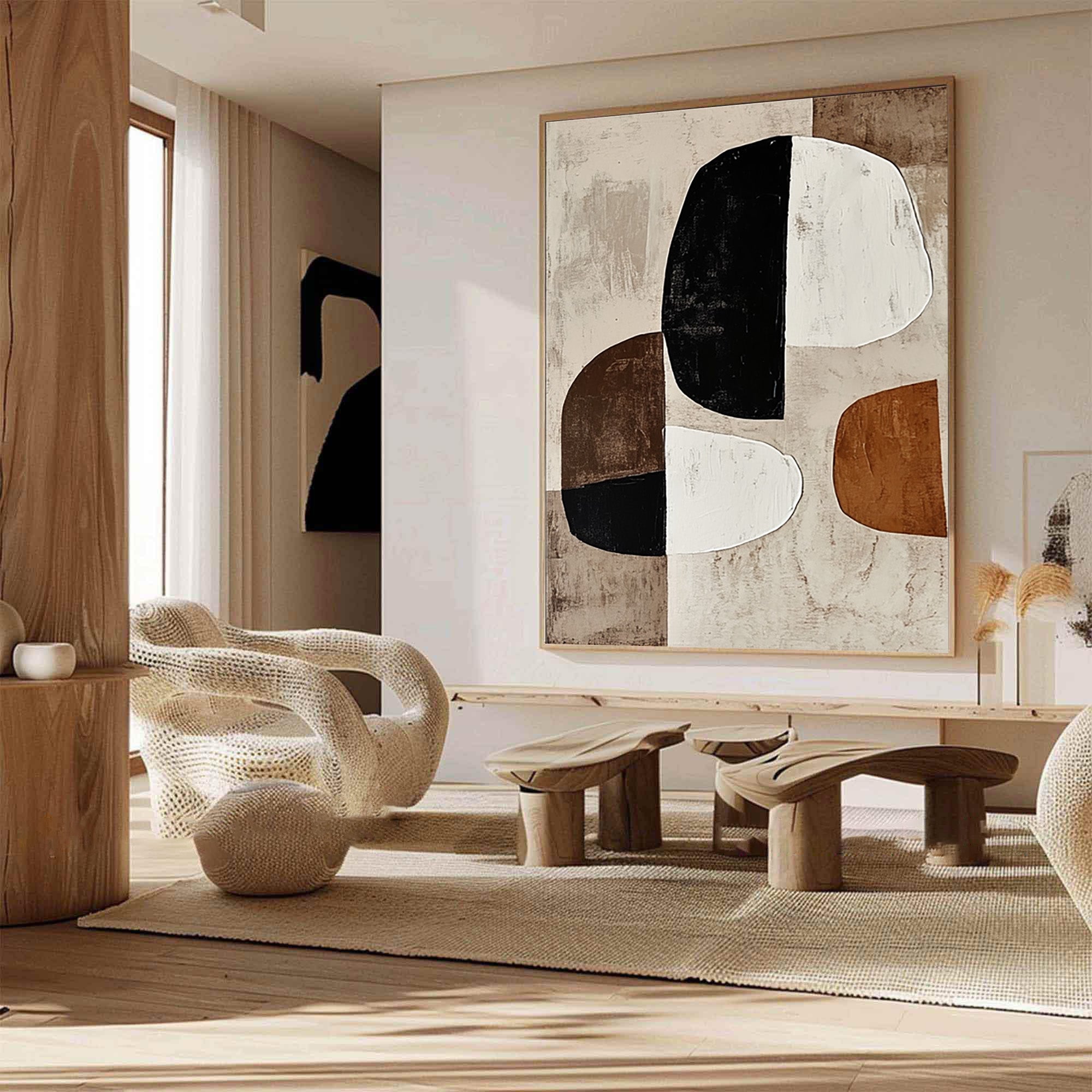 Geometric Abstract Painting with Earthy Organic Shapes for Modern Decor #BBA 024