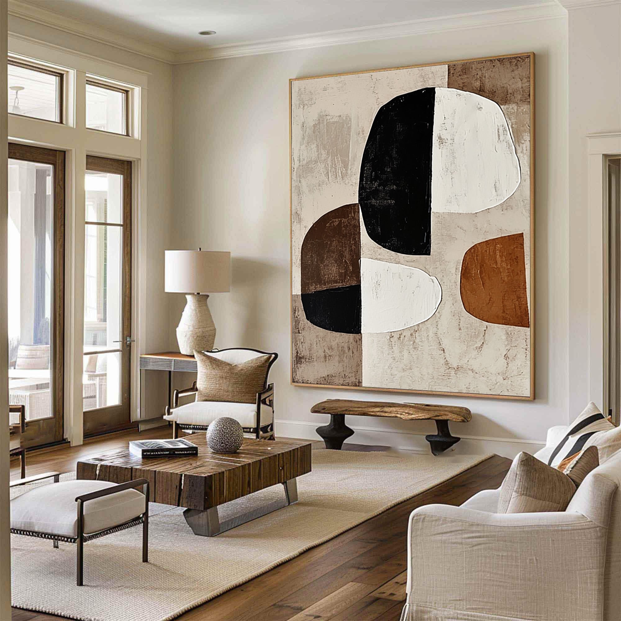 Geometric Abstract Painting with Earthy Organic Shapes for Modern Decor #BBA 024