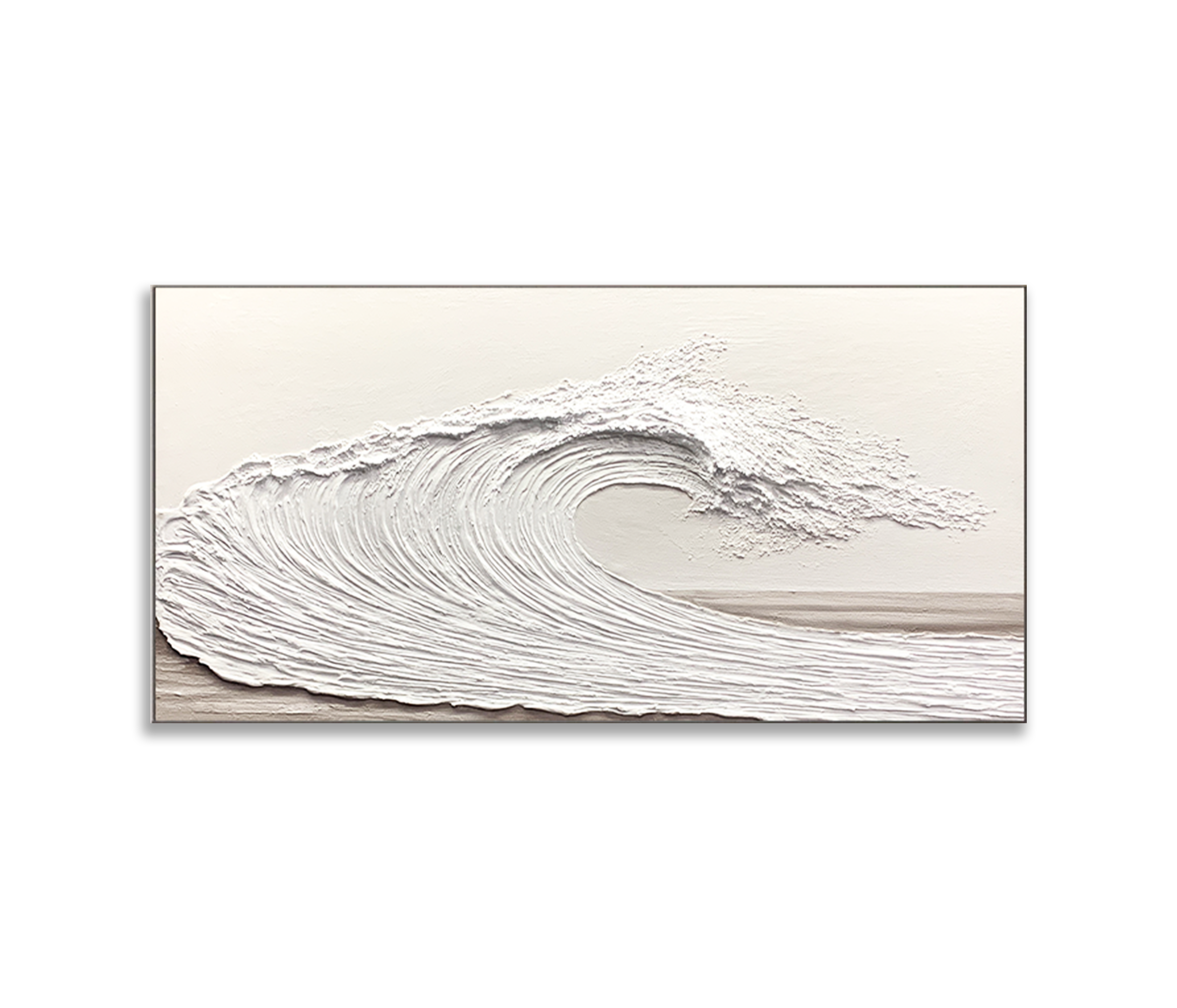 Minimalist White Ocean Wave Wall Art - Textured Coastal Oil Painting #LK005